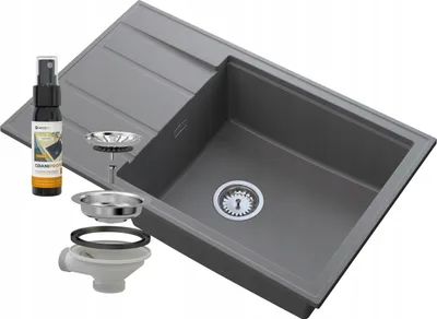 Produktbild von Granitan | Granitspüle LOUIS - 800 x 500 mm - Grau - Minimalistisches Design - Inkl. Chrom-Siphon