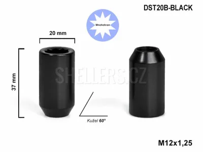 Obrázek produktu pro Kolová matice M12x1,25 kužel s vnitřním mnohohranem DST20B-BLACK, výška 37,Ø 20 mm, černá