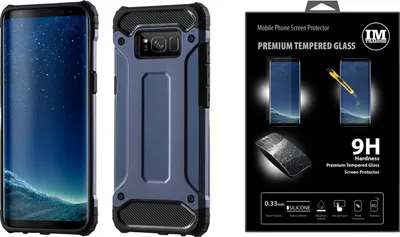 Productafbeelding van Beschermhoes HYBRID + 9H beschermfolie voor LG-modellen. Robuuste outdoor hoes. Beschermglas in blauw voor de LG K9