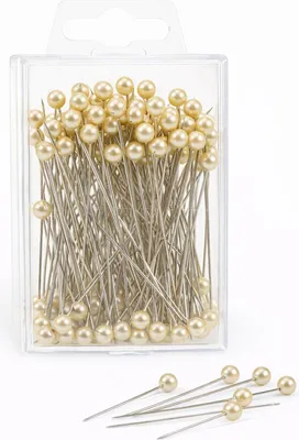 Produktbild von 100 Perlennadeln 60mm – Lange Stecknadeln & Dekopins mit 6mm Perle für Hochzeit & Floristik Perlkopfnadel champagner