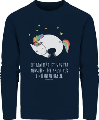 Produktbild von Mr. & Mrs. Panda Baumwoll Pullover Einhorn Nacht Größe L - French Navy - Geschenk, Bio Sweatshirt, Sweater, Traum, Einhörner, Unicorn, Menschen, Realität, Pulli