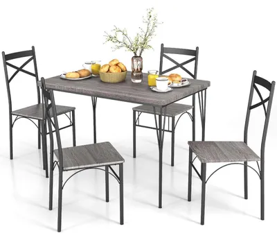 Obrázok produktu pre Jedálenská sada pozostávajúca z jedálenského stola a 4 stoličiek, s kovovým rámom a doskou z MDF, rozmer stola: 110 x 70 cm