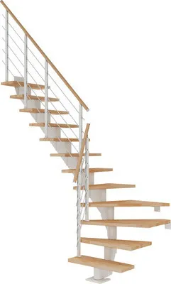 Produktbild von Pertura Mittelholmtreppe Alena Buche Leimholz Weiß 1/4 gewendelt unten links/rechts 85 cm 13 Stufen / 14 Steigungen Reli