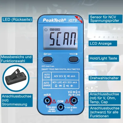 Obrázek produktu pro Inteligentní multimetr PeakTech P 1073 600V AC/DC s NCV a testem pod napětím