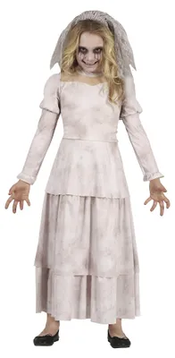 Productafbeelding van Spook Halloween kostuum, sluier, spook, kinderkleding, thema: spookhuwelijk, griezelig feest, horror, avontuur, nacht, maat: 110/116, kleur: wit