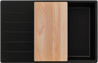 Produktbild von PRIMAGRAN Spülbecken Alles Schwarz 78x50cm, Granitspüle 1 Becken + Ablauf-Set + Schneidebrett, Küchenspüle ab 60er Unterschrank - Kopenhagen