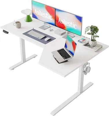 Produktbild von Höhenverstellbarer Schreibtisch 150 x 90 cm, Eckschreibtisch | L-förmiger Schreibtisch elektrisch mit 2 Speicherplätzen, Stehschreibtisch, Computertisch für Homeoffice, Weiß