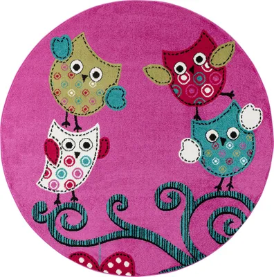 Image de Kids Hiboux tapis chambre d'enfant poils ras rond Ø 120cm lilas
