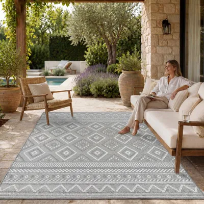Produktbild von Outdoor Teppich Flachgewebe modern Boho Ethno wetterfest Außenbereich Grösse 240x340 cm