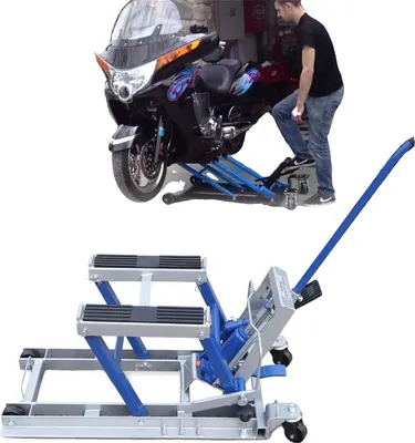 Immagine prodotto di Sollevatore per moto, meccanismo idraulico, altezza regolabile, blu