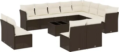 Image de vidaXL Ensemble de 13 canapés de jardin avec coussins Marron Poly Rattan