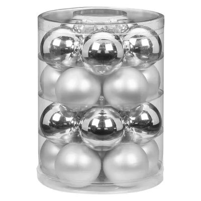 Produktbild von Weihnachtskugeln Glas 6cm, 20 Stück, Farbe:silber glanz / weiß matt