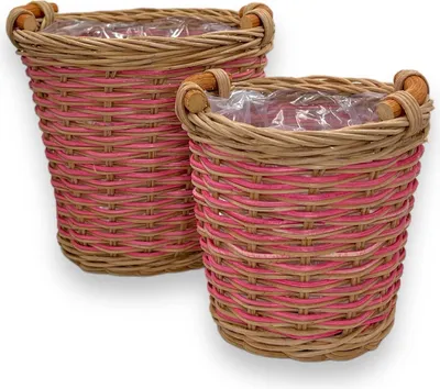 Zdjęcie produktu dla MIJOMA Zestaw 2 Doniczek rattanowych, Brązowo-Różowe, Uniwersalne