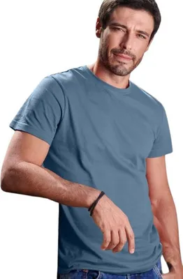 Zdjęcie produktu dla Prosta koszulka męska, 100% bawełny, bez nadruku, jednolity kolor, 160 g/m2, kolor denim, rozmiar L