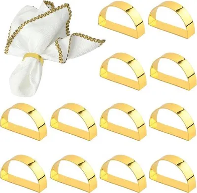 Produktbild von 12 goldene Serviettenhalter, elegante halbkreisförmige Serviettenhalter, moderne metallene Serviettenhalter, Tischdekoration für Hochzeit, Fest, Jubiläumstisch (Gold)