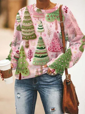 Produktbild von ASKSA Damen Weihnachtspullover Lustig 3D Drucken Weihnachten Sweatshirt Langarm Print Rundhals Niedlich Kapuzenpullover Weihnachtspulli Damen Xmas Pullover,A Rosa,3XL
