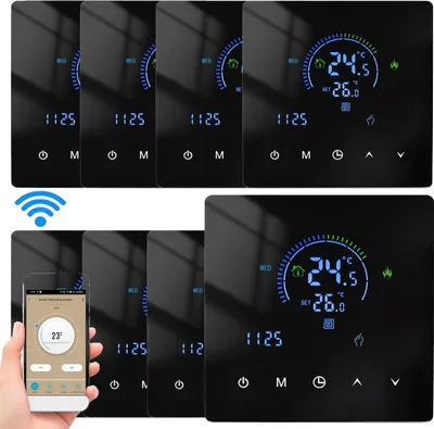 Produktbild von 8X WiFi-Thermostat, Digital LCD Raumthermostat , 3A Warmwasserbereitung Thermostat Wandthermostat Unterputz Fußbodenheizung Innenthermometer,programmierbare App-Fernbedienung