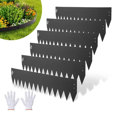 Immagine prodotto di Bordatura da giardino in acciaio zincato, confezione da 6 pezzi, 1016 x 152 mm, bordatura metallica per giardini con 6 clip di fissaggio, bordatura metallica pieghevole per aiuole e vialetti, colore nero