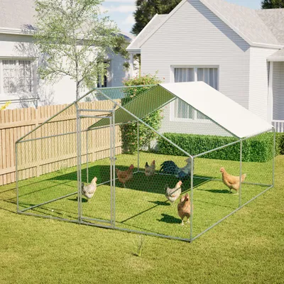Produktbild von Hühnerstall Hühnerhaus Geflügelstall 3x4x2m Freilaufgehege Kleintierstall Voliere Freigehege Hühnerkäfig mit Dach Verzinkter Stahlrahmen