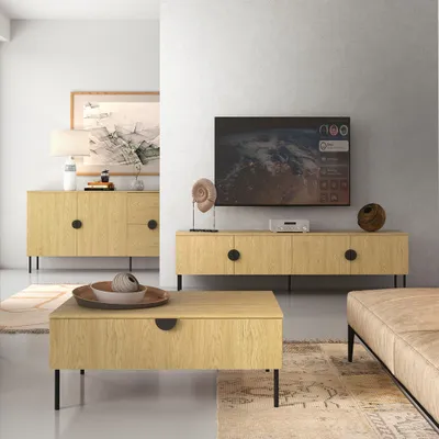 Produktbild von Wohnzimmer Möbel Set Eiche MOLONG-166 3-teilig mit Couchtisch