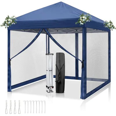 Image de ALIGHTUP Pavillon pliable 3 x 3 m, pavillon pop-up avec 4 parois latérales, imperméable, protection UV, pavillon de jardin, tente de réception , bleu