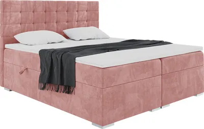 Produktbild von MEBLINI Boxspringbett mit Bettkasten - Gepolstert Doppelbett mit Matratze und Topper - Polsterbett mit Stauraum - Bett mit Kopfteil - Stauraumbett - CLAUDIA - 180x200 - H3/Rosa Samt
