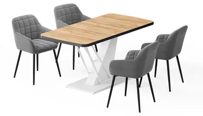 Imagen del producto de Set de mesa de comedor Vicco Fenaro Roble dorado/Blanco 120 x 80 cm con 4 sillas de comedor, Model 62757