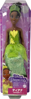 Immagine prodotto di Principessa Disney Tiana Kiss the Frog con abito e diadema glitterati, gonna staccabile, figura da collezione, principessa, Mattel HLW04
