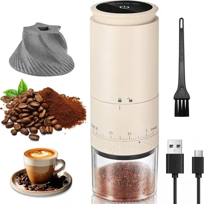 Tragbare Kaffeemühle, 38 Mahlgrade, Keramikmahlwerk, LED, USB-C, 2000 mAh