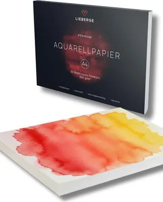Productafbeelding van Premium Aquarelpapier A4 300g – gemaakt in Duitsland – 30 vellen gelijmd aquarelblok – natuurlijk wit tekenpapier voor waterverf