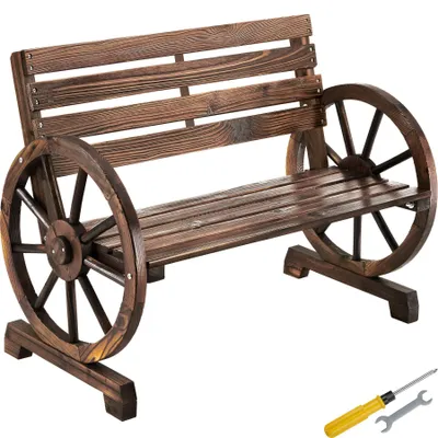 Obrázek produktu pro Zahradní lavička Tectake, design připomínající kola, masivní dřevo s povrchovou úpravou, rozměry 106 x 55 x 78 cm, nosnost 320 kg