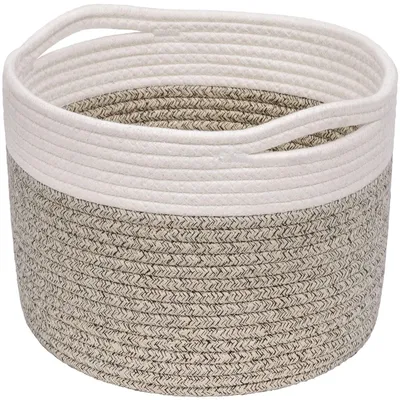 Produktbild von Aufbewahrungskorb, Wäschekorb für Kinder, kleiner Geschenkkorb, Regal, Spielzeugkorb für Babys, geflochtene Körbe, 24 x 18 cm, braun & weiß