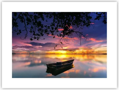 Produktbild von Poster - Poster ohne Rahmen - Boot Sonnenuntergang See Himmel - 40x30 cm - Wand Bild - Wanddeko - Wandbilder - Kunstposter - Wandposter - Bilder - Kunstdruck - Wandbild - P2XAA40x30-2967