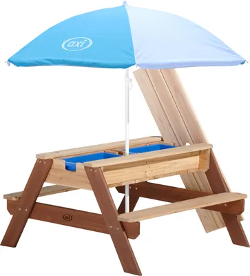Produktbild von AXI Nick Kinder Sand & Wasser Picknicktisch aus Holz | Wasserspieltisch & Sandtisch mit Deckel und Behältern | Kindertisch / Matschtisch in Braun mit