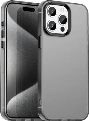 Image de Coque pour iPhone 15 Pro Max, coque fine semi-transparente matte anti-choc Noir
