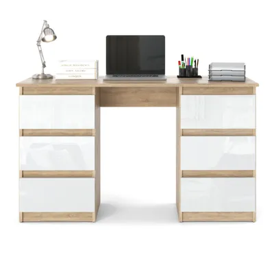Zdjęcie produktu dla AZ team ® Biurko SONOMA BIAŁY POŁYSK 120 cm Biurko Szkolne 6 szuflad Stolik dla dziecka