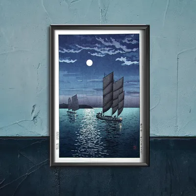 Produktbild von Poster - Canvas - Leinwand - 29,7 cm x 42 cm - Boote Nacht Shinagawa Tsuchiya Koitsu