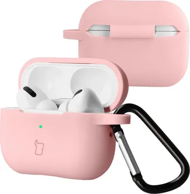 Produktbild von Silikonhülle mit Karabiner für AirPods Pro 2, Bizon Case Headphone Silicone, Hellrosa