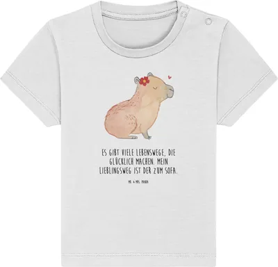 Produktbild von Mr. & Mrs. Panda Babyshirt Capybara Blume 6. - 12. Monat - Weiß - Geschenk, Lustige Sprüche,  T-Shirt, Baby Shirt, Oberteil