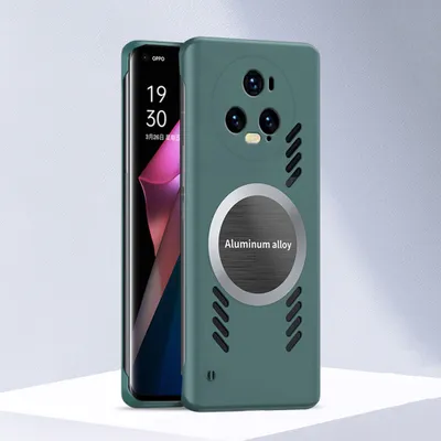 A green phone case with a silver circular accent is shown next to a smartphone.