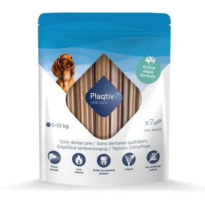 Produktbild von Plaqtiv+® Sticks für Hunde 5-10 kg | 100 g Packung | innovative Zahnpflege zur Reinigung des Gebisses