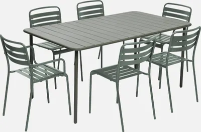 Produktbild von sweeek - Gartentisch aus Stahl 2 Sessel und 4 Stühle - Khaki