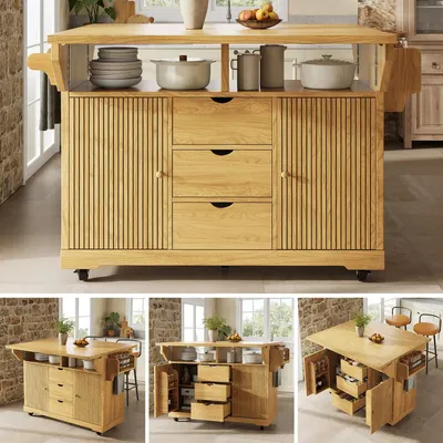 Productafbeelding van Serveerwagen met uitschuifbare tafelverlengingen, 142,5 x 80 x 95 cm, bruin