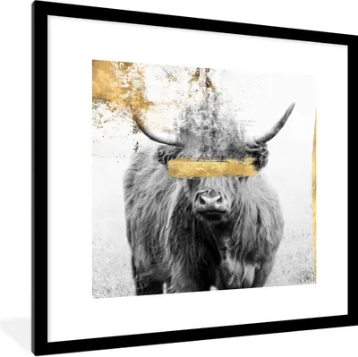 Produktbild von MuchoWow® Gerahmtes Poster Schottischer Highlander - Gold - Farbe 40x40 cm - Poster mit Schwarzem Bilderrahmen Wandposter Rahmen Foto Bilder - Poster - Plakat im Rahmen