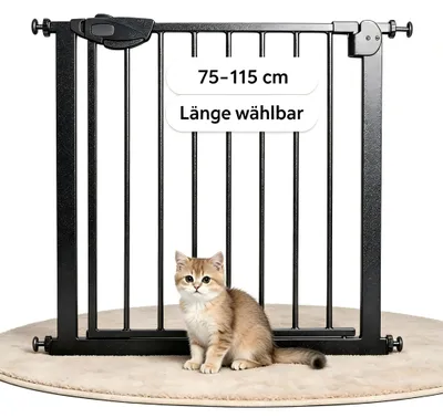 Obrázek produktu pro Bezpečnostní brána pro děti YARDIN, rozměry 95–105 cm, schodišťová zábrana s prodlužovacím kusem 20 cm, dvojitý zámek, automatický zavírací mechanismus, dětská zábrana pro schody, dveře, chodbu, černá barva