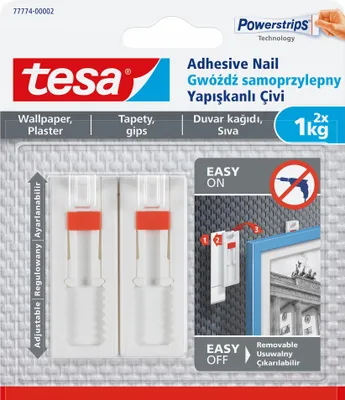 Produktbild von TESA 77774, Drinnen, Universalhaken, Weiß, Klebestreifen, 1 kg, 2 Stück(e)