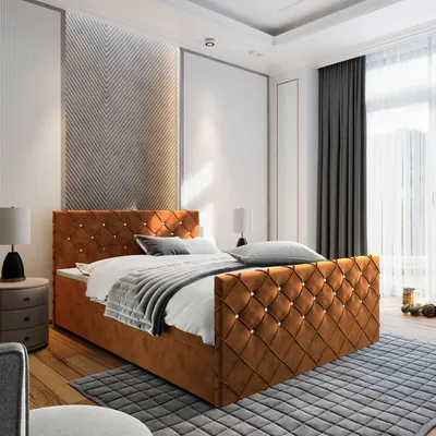 Produktbild von Masseno Boxspringbett MANDI 140x200 cm Komplett-Set mit Bonell Matratze und Topper, Polsterbett mit Bettkästen -Kupferfarben, MAGIC VELVET 2213