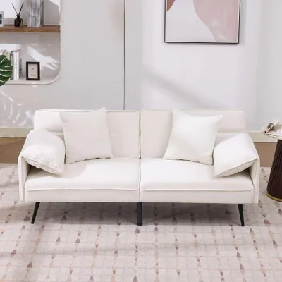 Imagen del producto de AIORBER: Sofá cama multifuncional de 2 plazas con respaldo ajustable en 3 posiciones (100°-180°), sofá cama compacto y sofá de descanso ideal para espacios pequeños, color blanco