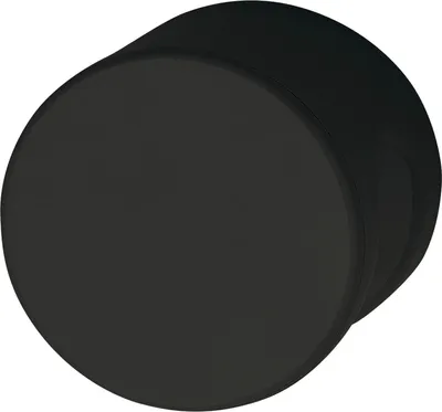 A black door knob is shown against a white background.
