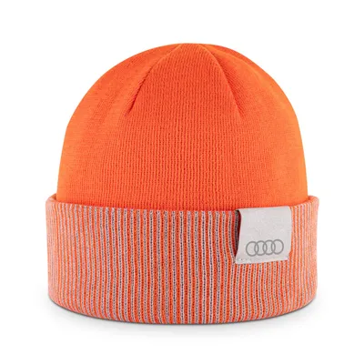 Produktbild von Original Audi Wende-Strickmütze orange-hellbraun, Strickmütze, Mütze, Herrenstrickmütze, Damenstrickmütze